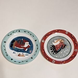 Festive Santa and Angel Decorative Plates